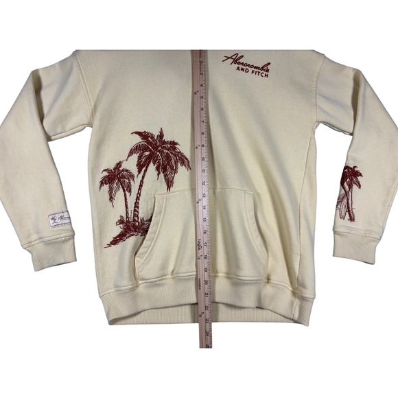 Abercrombie & Fitch Cream Palm Tree Embroidered Hoodie Sweatshirt Mens XS - Picture 4 of 12